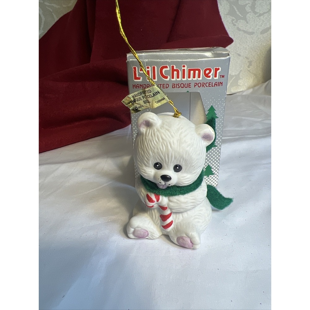 Vintage Jasco Lil Chimers Porcelain Polar Bear Bell Christmas Ornament